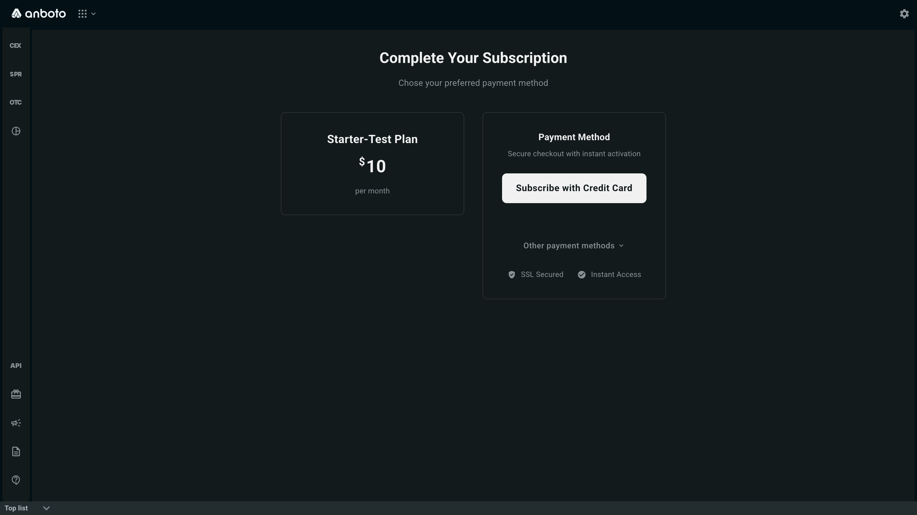 Billing page