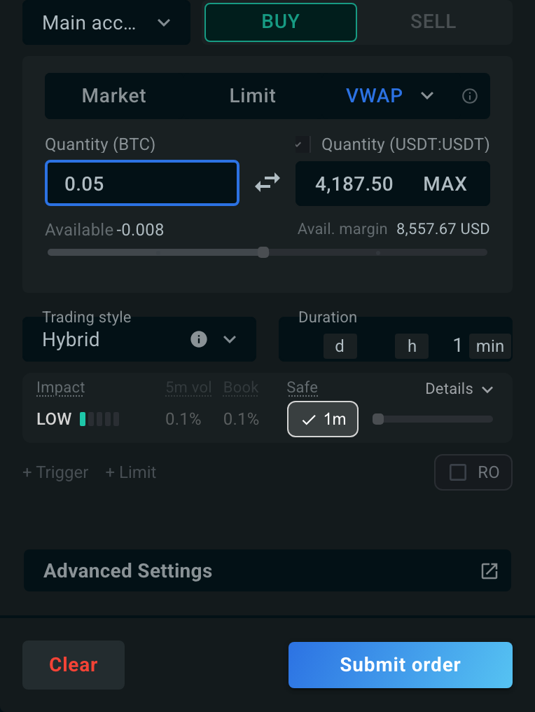 VWAP order form